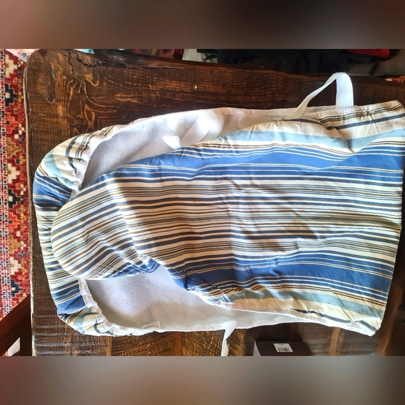 Ironing Board Cover Striped Blue Creme Tan Velcro Adj Straps Cushioned EUC - Picture 1 of 4